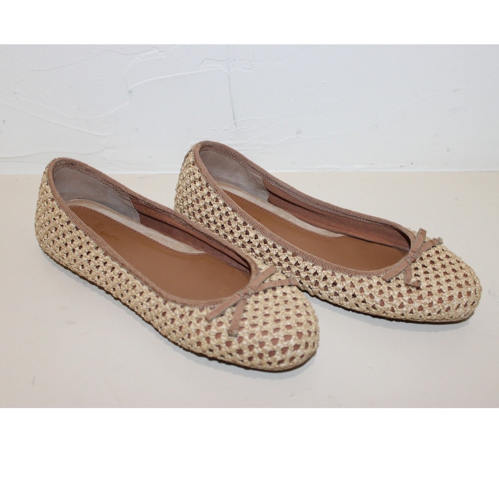Car Shoe by Prada Woven Woven Open-Knit Rafia Ballet Flats Women 36 Tan